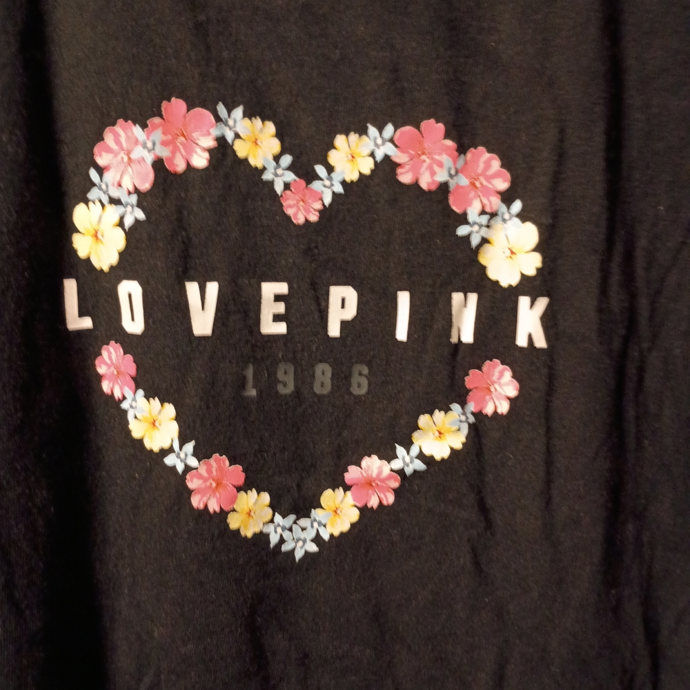 Victoria's Secret Black Tee with Floral Heart Design